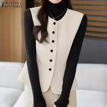 ZANZEA Женский повседневный однотонный жилет без рукавов с круглым вырезом M чёрный