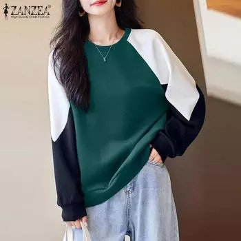 ZANZEA Женский повседневный осенний пуловер с длинным рукавом и круглым вырезом