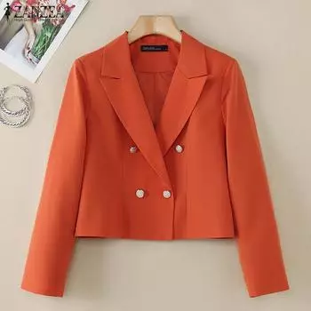 ZANZEA Женский повседневный пиджак с зазубренным лацканом и длинным рукавом, короткий пиджак S коричневый