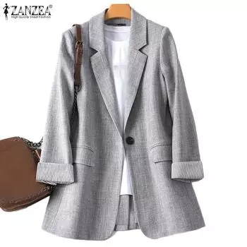 ZANZEA Женский повседневный пиджак с зубчатыми лацканами и длинными рукавами, кардиган, пиджак XL чёрный