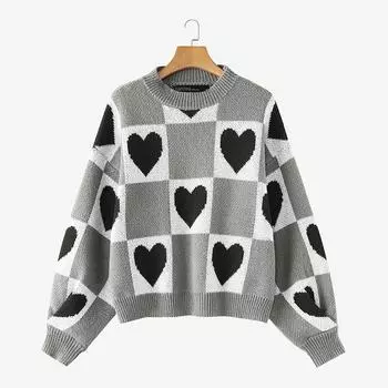 ZANZEA Женский повседневный свитер с длинным рукавом и принтом в виде сердца 3XL розовый