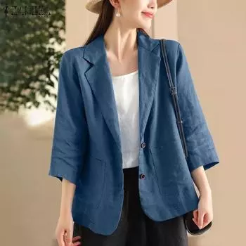 ZANZEA Женский повседневный свободный хлопковый кардиган с рукавом 3/4 Тонкая верхняя одежда S чёрный