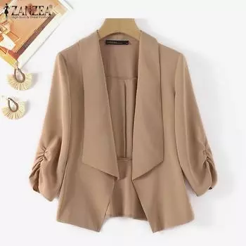 ZANZEA Женский повседневный свободный летний кардиган с отложным воротником и рукавами 3/4