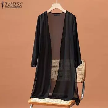 ZANZEA Женский повседневный свободный прямой солнцезащитный кардиган с v-образным вырезом и рукавами 3/4