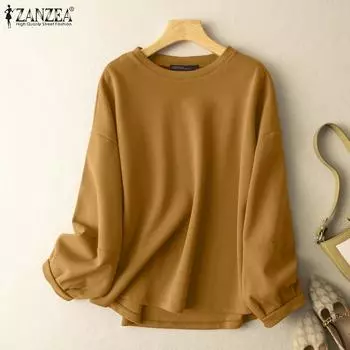 ZANZEA Женский повседневный свободный пуловер с круглым вырезом и длинным рукавом S чёрный