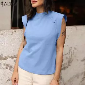 ZANZEA женский повседневный свободный жилет без рукавов с круглым вырезом и наклонной пуговицей 4XL чёрный