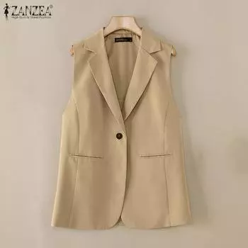 ZANZEA Женский повседневный свободный жилет-кардиган без рукавов с зазубренными лацканами S чёрный