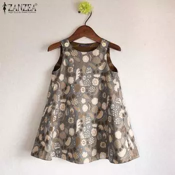 ZANZEA Женский повседневный свободный жилет с круглым вырезом без рукавов с принтом M синий