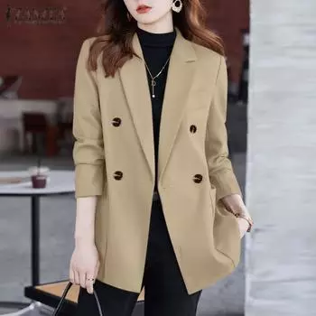 ZANZEA Женский повседневный тонкий кардиган с длинным рукавом и отложным воротником, блейзер S чёрный