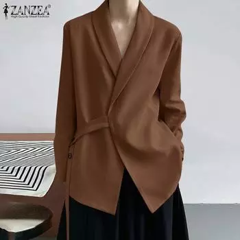 ZANZEA Женский повседневный тонкий кардиган с длинным рукавом и отложным воротником, блейзер S темно-синий