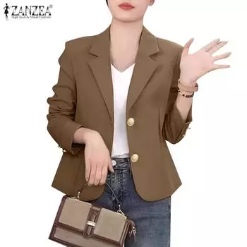 ZANZEA Женский повседневный тонкий кардиган с отложным воротником и длинными рукавами, верхняя одежда S чёрный