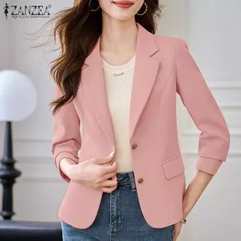 ZANZEA Женский повседневный тонкий кардиган с отложным воротником и длинными рукавами, верхняя одежда S чёрный