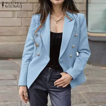 ZANZEA Женский повседневный тонкий кардиган с отложным воротником и длинными рукавами, верхняя одежда S хаки