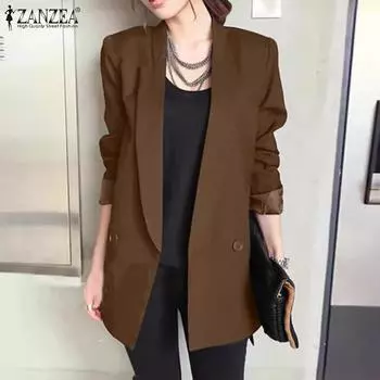 ZANZEA Женский повседневный тонкий кардиган с зазубренными лацканами и длинным рукавом Верхняя одежда M чёрный