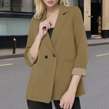 ZANZEA Женский повседневный тонкий кардиган с зазубренными лацканами и длинным рукавом S чёрный