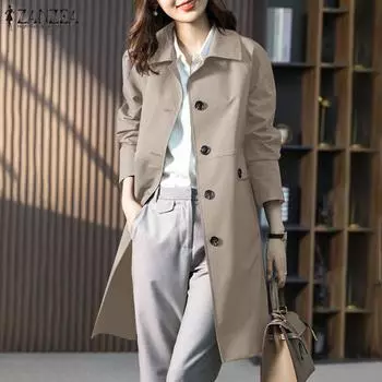 ZANZEA Женский повседневный тонкий плащ с длинным рукавом и отложным воротником S чёрный