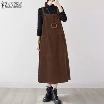 ZANZEA Женский повседневный вельветовый комбинезон без рукавов