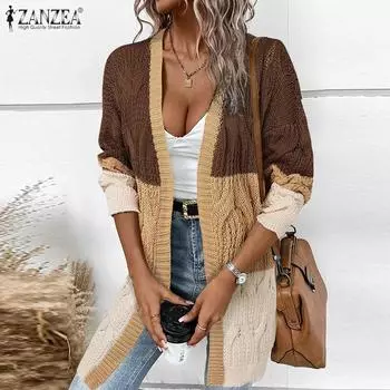 ZANZEA Женский повседневный вязаный свитер с длинным рукавом Кардиган Верхняя одежда M чёрный