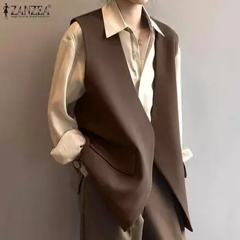 ZANZEA Женский повседневный жилет без рукавов с V-образным вырезом, однотонный S чёрный