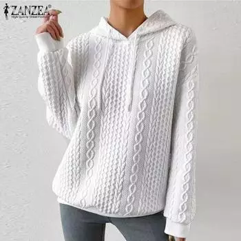 ZANZEA женский пуловер, повседневная толстовка с длинными рукавами, осень L чёрный