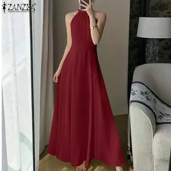 ZANZEA Женское Элегантное Платье Без Рукавов С Открытыми Плечами Однотонное Платье с Приталенной Талией 3XL жёлтый