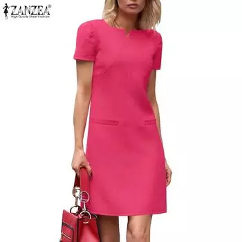 ZANZEA женское летнее однотонное повседневное платье-футляр с v-образным вырезом и коротким рукавом 5XL хаки