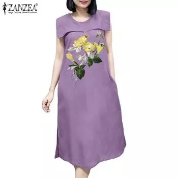 Женское летнее платье без рукавов с цветочной вышивкой ZANZEA S зелёный