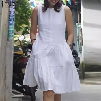 ZANZEA Женское летнее платье-майка без рукавов с круглым вырезом 4XL белый