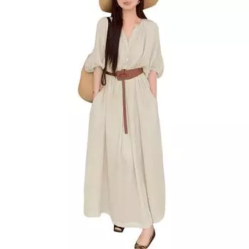 ZANZEA Женское летнее платье с круглым вырезом, свободное, с рукавами до локтя S хаки