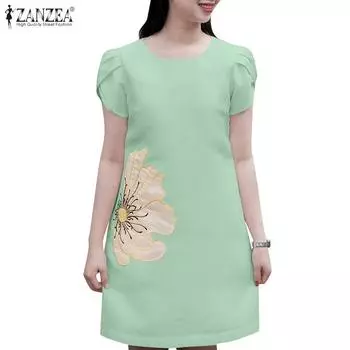 ZANZEA Женское летнее платье с круглым вырезом и коротким рукавом с вышивкой 5XL белый