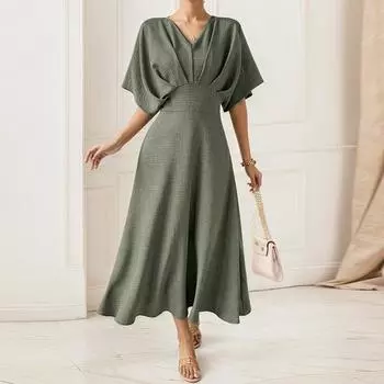 ZANZEA Женское летнее платье с V-образным вырезом, повседневное, с коротким рукавом, приталенное S