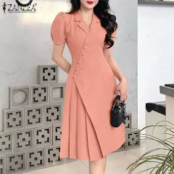 ZANZEA Женское летнее повседневное однотонное платье с коротким рукавом S чёрный