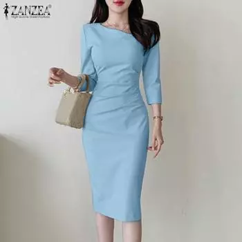 ZANZEA женское летнее повседневное офисное женское тонкое платье с рукавом 3/4