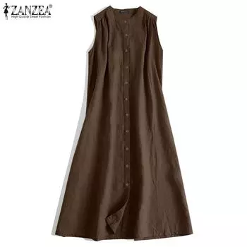 ZANZEA Женское летнее повседневное платье без рукавов без рукавов S синий