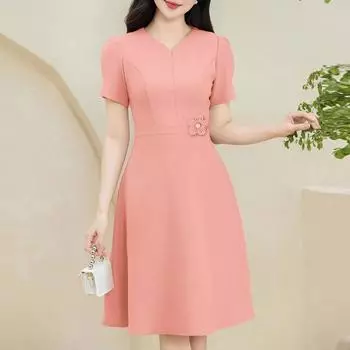 ZANZEA Женское летнее повседневное платье с V-образным вырезом и коротким рукавом розовый