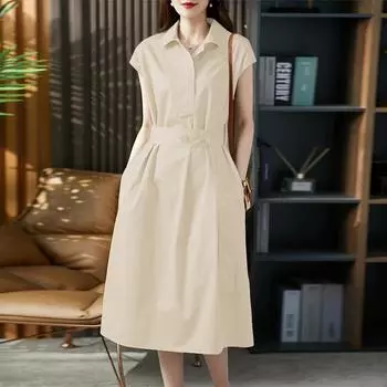 ZANZEA Женское летнее повседневное платье с коротким рукавом и отложным воротником S