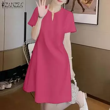 ZANZEA Женское летнее повседневное платье с v-образным вырезом и короткими рукавами S чёрный