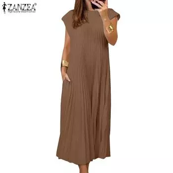 ZANZEA Женское летнее повседневное платье с круглым вырезом и коротким рукавом S чёрный