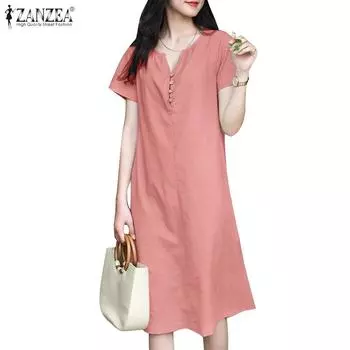 Женское летнее повседневное платье ZANZEA с коротким рукавом и V-образным вырезом 3XL