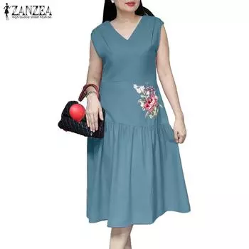 ZANZEA Женское летнее повседневное платье с цветочной вышивкой и коротким рукавом S розовый