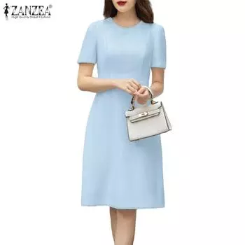 ZANZEA Женское летнее повседневное платье с круглым вырезом и коротким рукавом S белый