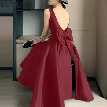 ZANZEA Женское летнее повседневное платье с квадратным воротником без рукавов и открытой спиной S чёрный