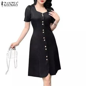 ZANZEA Женское летнее повседневное платье с круглым вырезом и короткими рукавами