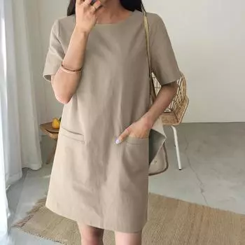 ZANZEA женское летнее повседневное свободное однотонное мини-платье с коротким рукавом и круглым вырезом S