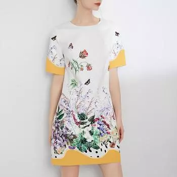 ZANZEA женское летнее повседневное свободное платье с круглым вырезом и коротким рукавом с цветочным принтом 5XL жёлтый