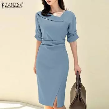 ZANZEA Женское летнее повседневное тонкое платье с v-образным вырезом и половиной рукавов