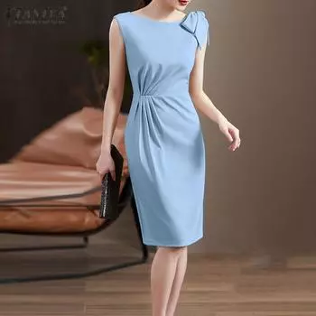 ZANZEA Женское летнее повседневное тонкое платье без рукавов с круглым вырезом