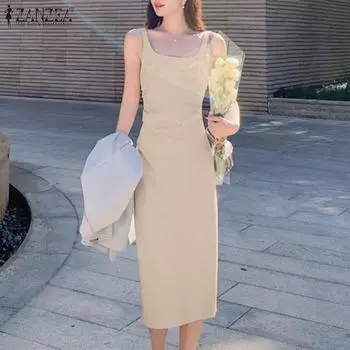 ZANZEA женское летнее повседневное тонкое платье без рукавов