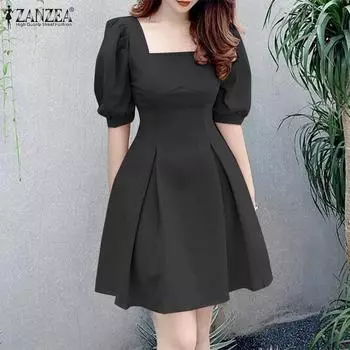 ZANZEA женское летнее повседневное вечернее платье с квадратным воротником и коротким рукавом S розовый