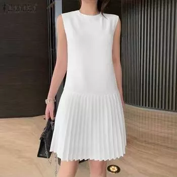 ZANZEA женское летнее праздничное повседневное плиссированное платье без рукавов трапециевидной формы S чёрный